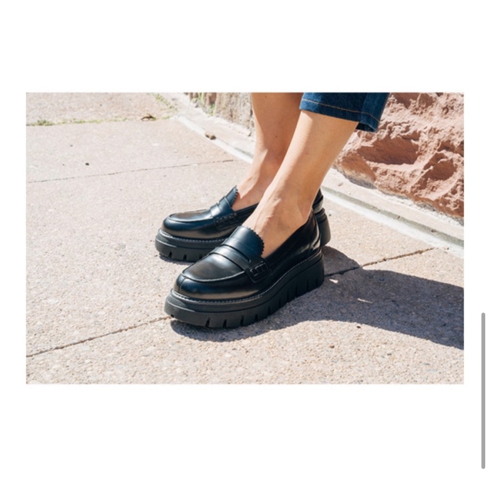 NWT J/SLIDES TYLER Black Leather Platform Penny Loafer - Picture 6 of 16